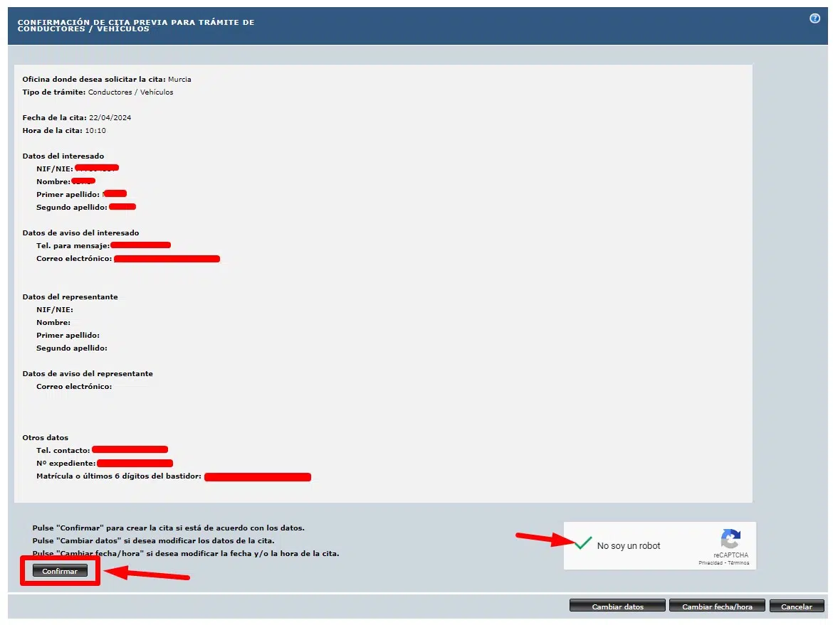 Cita DGT Confirmar cita