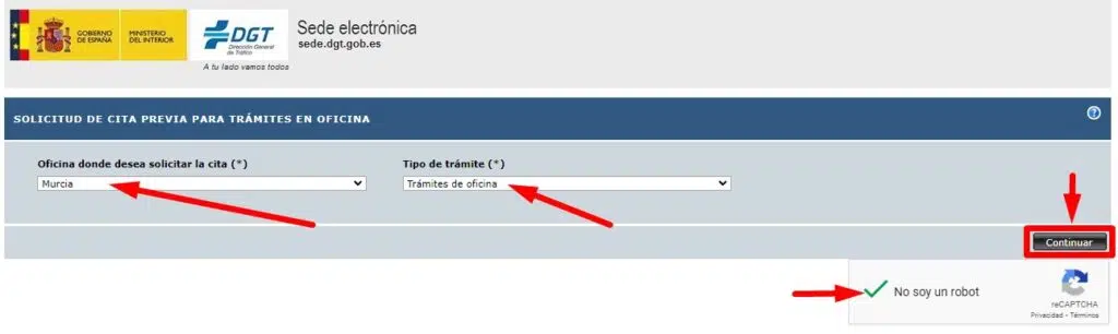 Cita DGT Selecciona tramite